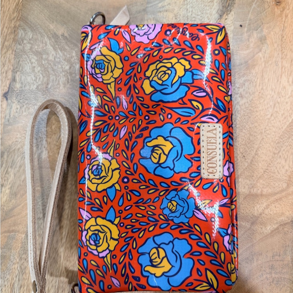 James Avery Red Floral Wristlet with Blue and Yellow Roses